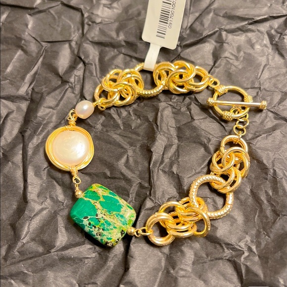 Bracelet,  Baroque pearl and Natural stone - Picture 1 of 1